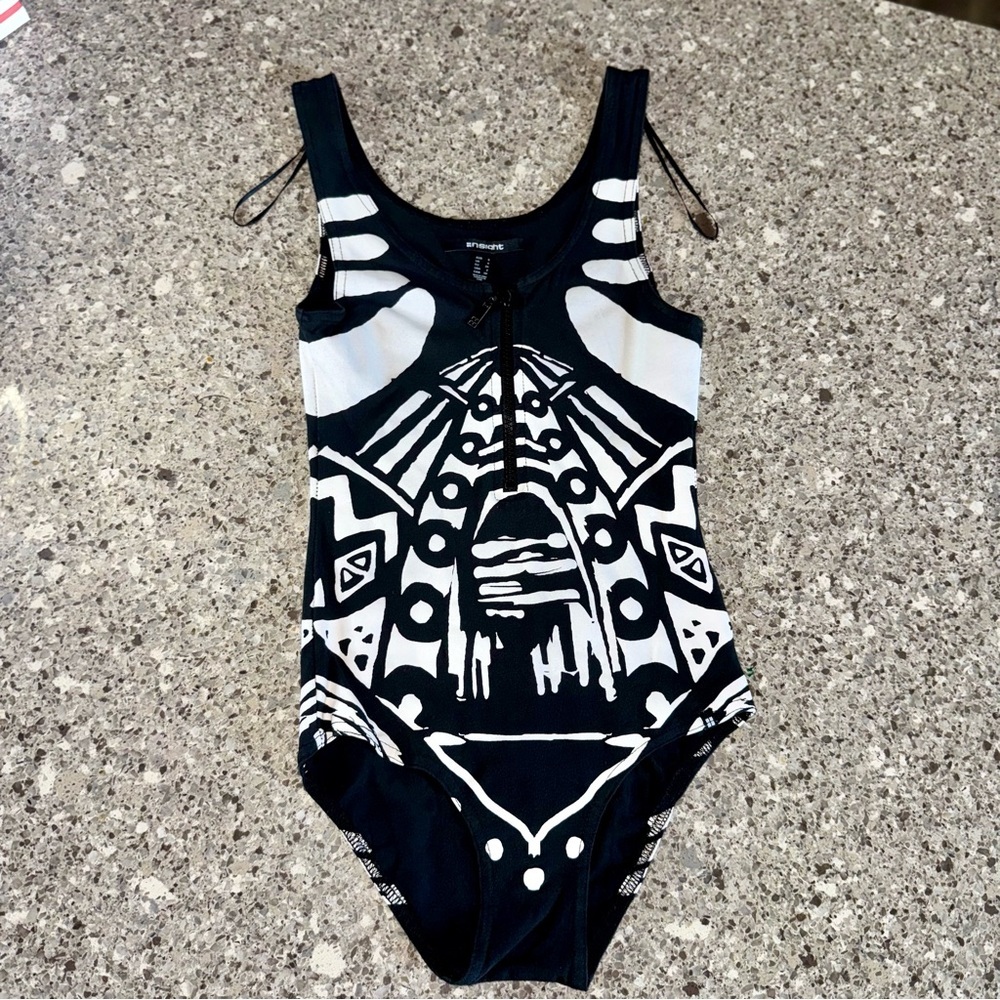 Insight l Black with White Design Bodysuit l Women's Size US 2